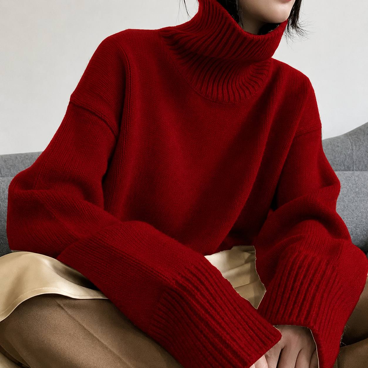 Women's Oversized Turtleneck Knit Sweater