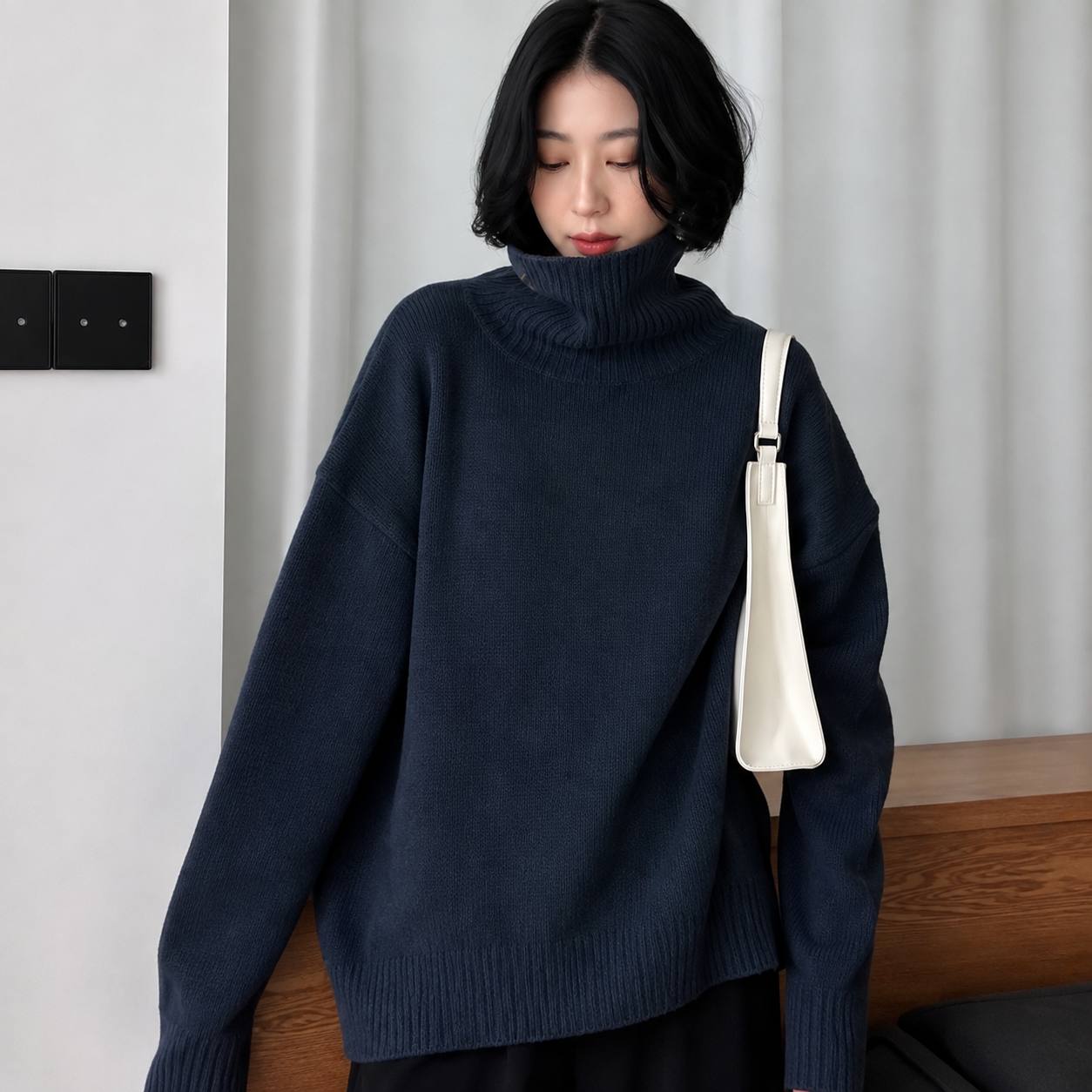 Women's Oversized Turtleneck Knit Sweater