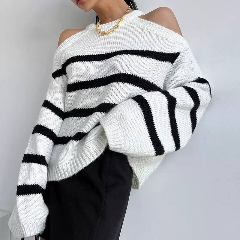 Women's Striped Off Shoulder Knit Sweater