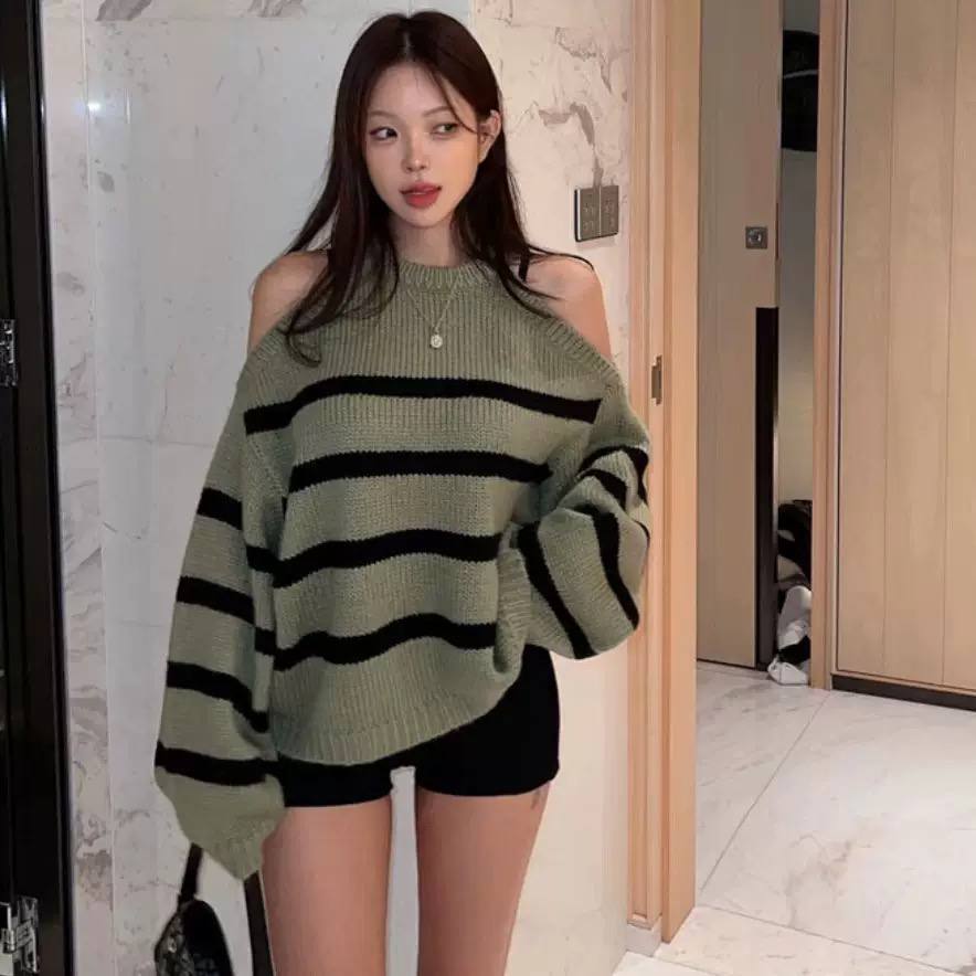 Women's Striped Off Shoulder Knit Sweater