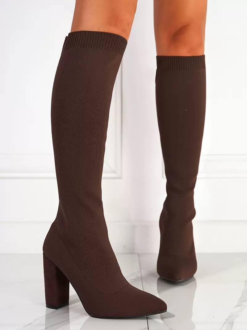 Women's Knit Knee High Block Heel Boots