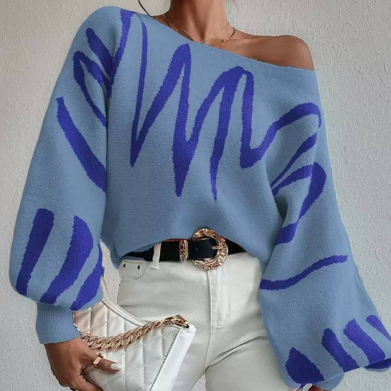 Women's Off Shoulder Abstract Knit Sweater