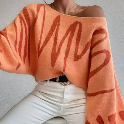 Women's Off Shoulder Abstract Knit Sweater
