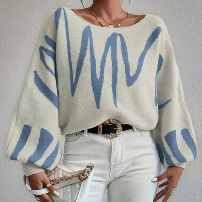 Women's Off Shoulder Abstract Knit Sweater