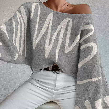 Women's Off Shoulder Abstract Knit Sweater