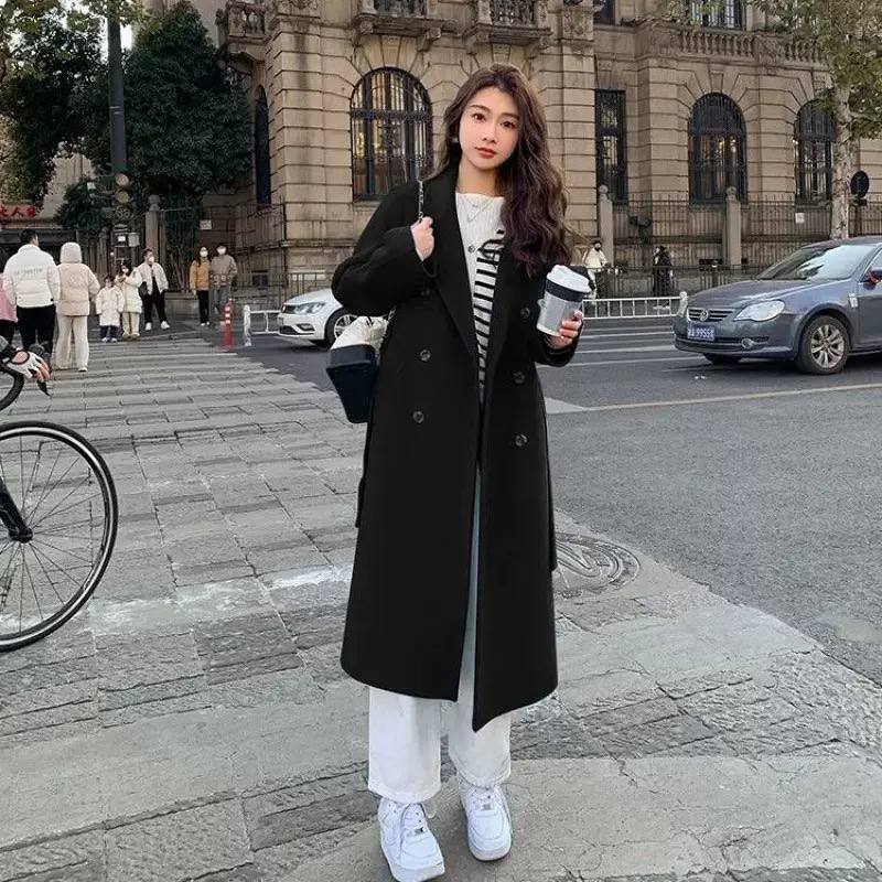 Women's Double Breasted Long Wool Blend Coat