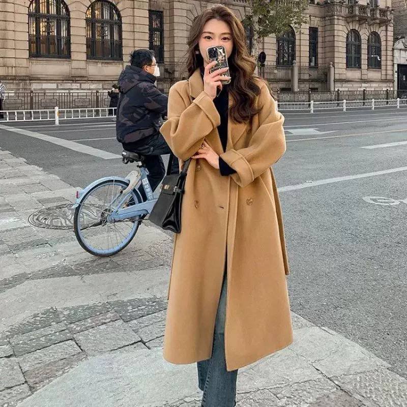 Women's Double Breasted Long Wool Blend Coat