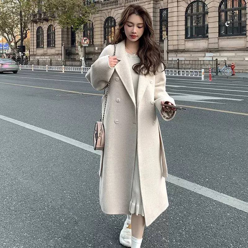 Women's Double Breasted Long Wool Blend Coat