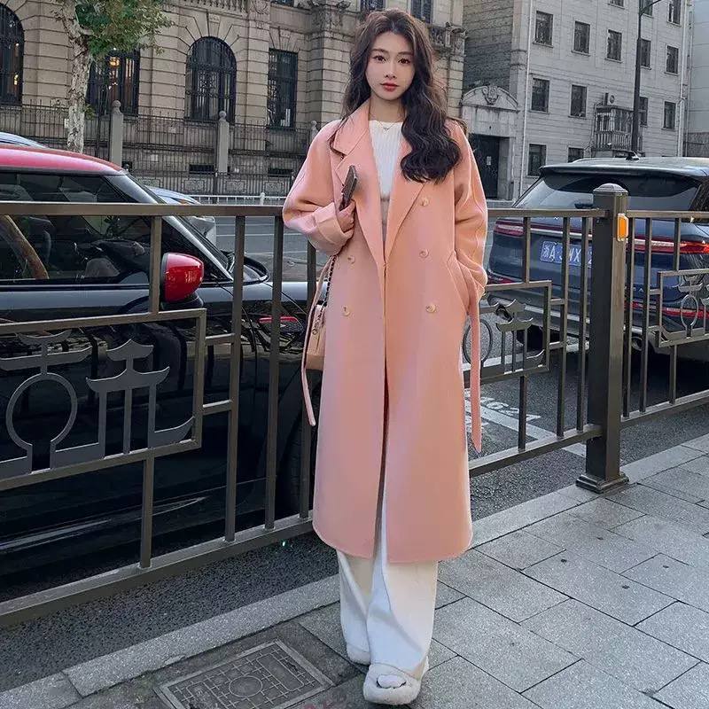 Women's Double Breasted Long Wool Blend Coat