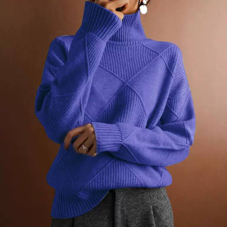 Women’s Chunky Geometric Pattern High Neck Sweater