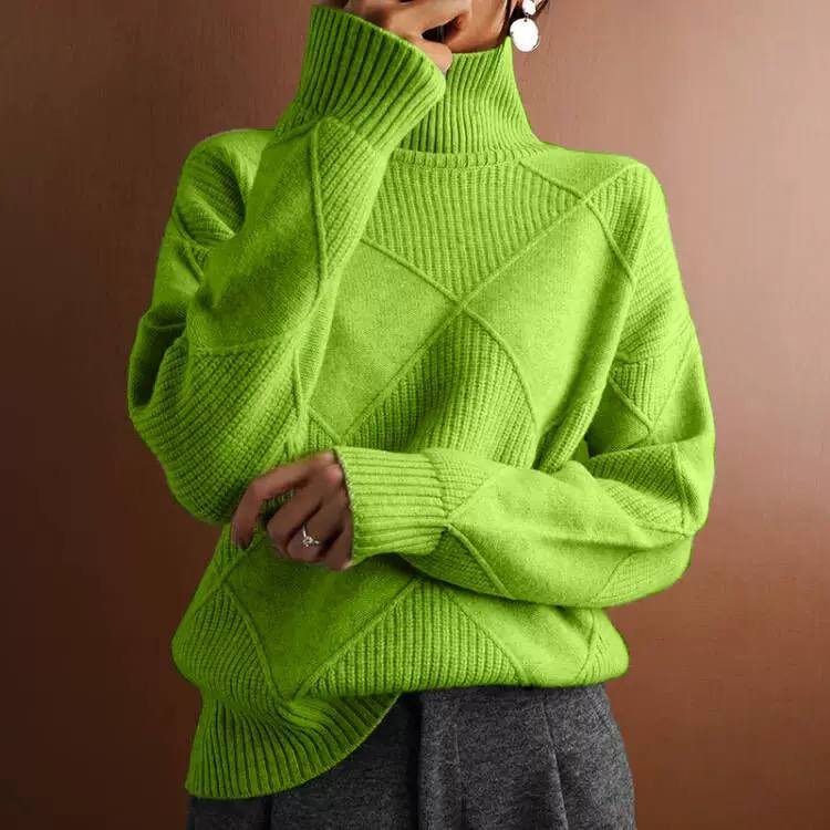 Women’s Chunky Geometric Pattern High Neck Sweater