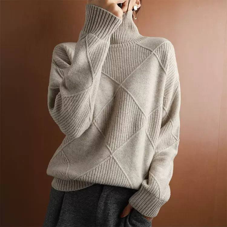 Women’s Chunky Geometric Pattern High Neck Sweater