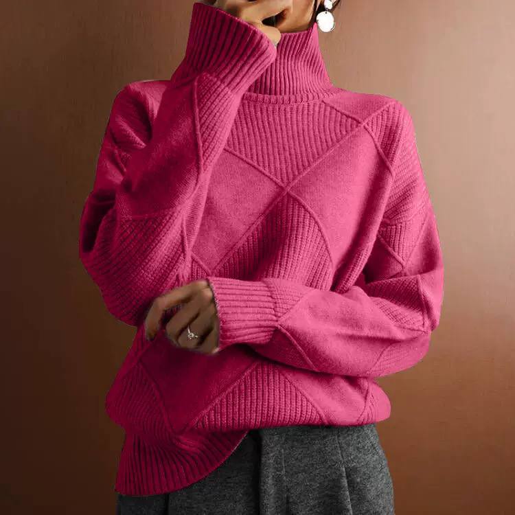 Women’s Chunky Geometric Pattern High Neck Sweater