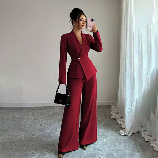 Women’s Elegant Blazer & Tailored Wide-Leg Trousers Suit Set