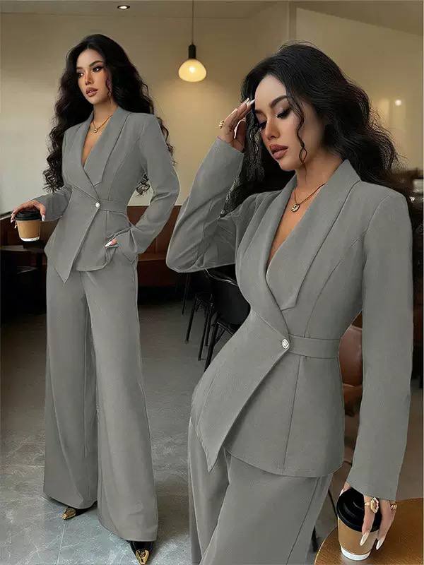 Women’s Elegant Blazer & Tailored Wide-Leg Trousers Suit Set