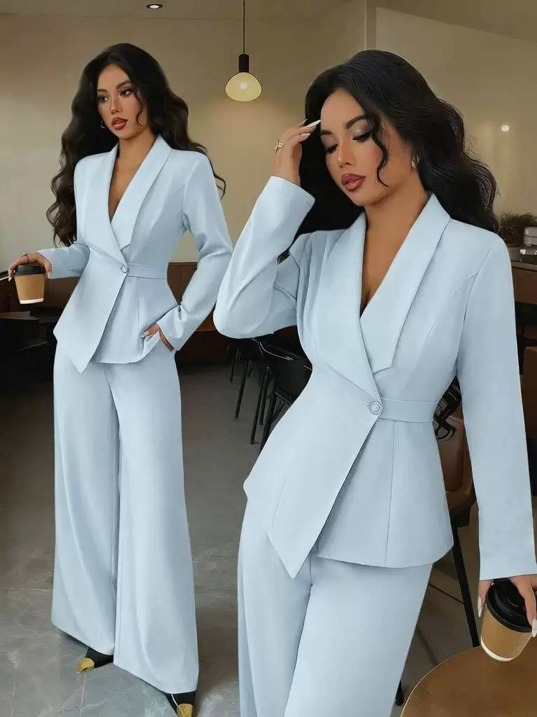 Women’s Elegant Blazer & Tailored Wide-Leg Trousers Suit Set