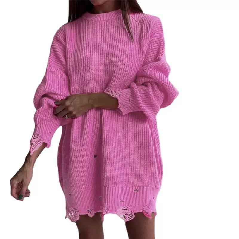 Women’s Oversized Distressed Knit Sweater Dress