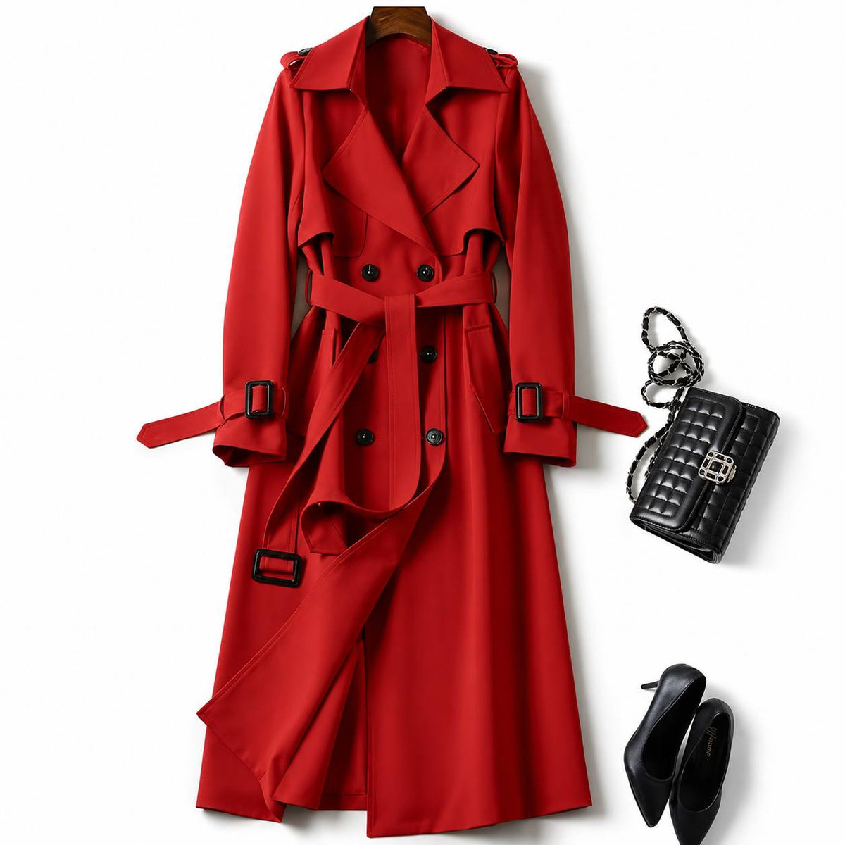 Women’s Belted Trench Coat With Adjustable Cuffs & Pockets