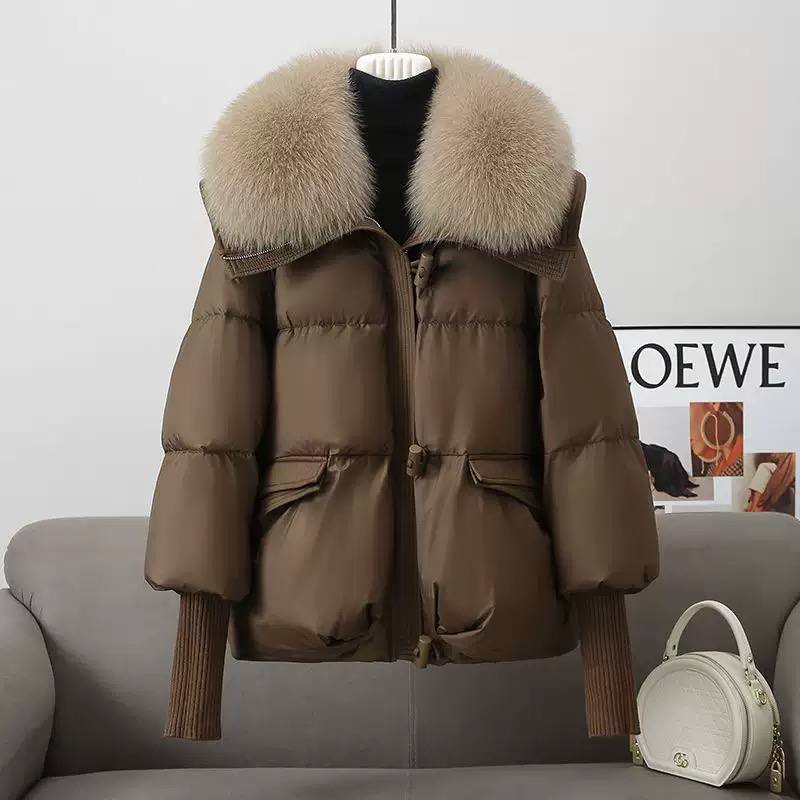Puffer Jacket Quilted Design, Oversized Faux Fur Collar, Cinched Waist & Ribbed Cuffs