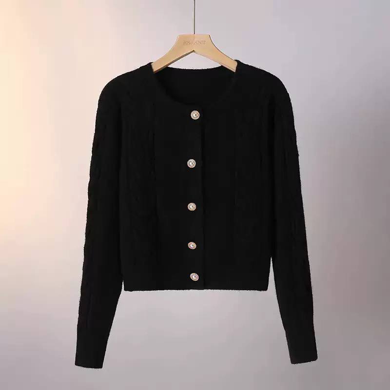 Cable Knit Cardigan Round Neck, Button Front, Braided Knit Detail & Cropped Fit