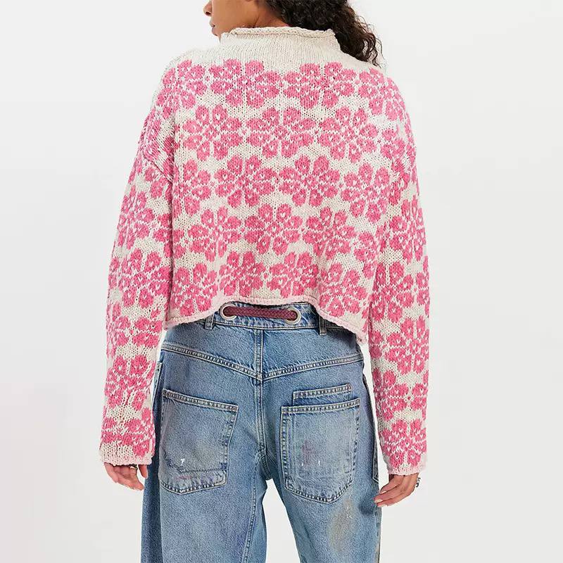 Floral Knit Sweater – Long Sleeve, Crew Neck & Relaxed Fit