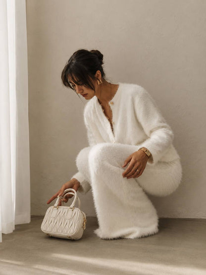 Fuzzy Long Sleeve Knit Cardigan & Maxi Skirt