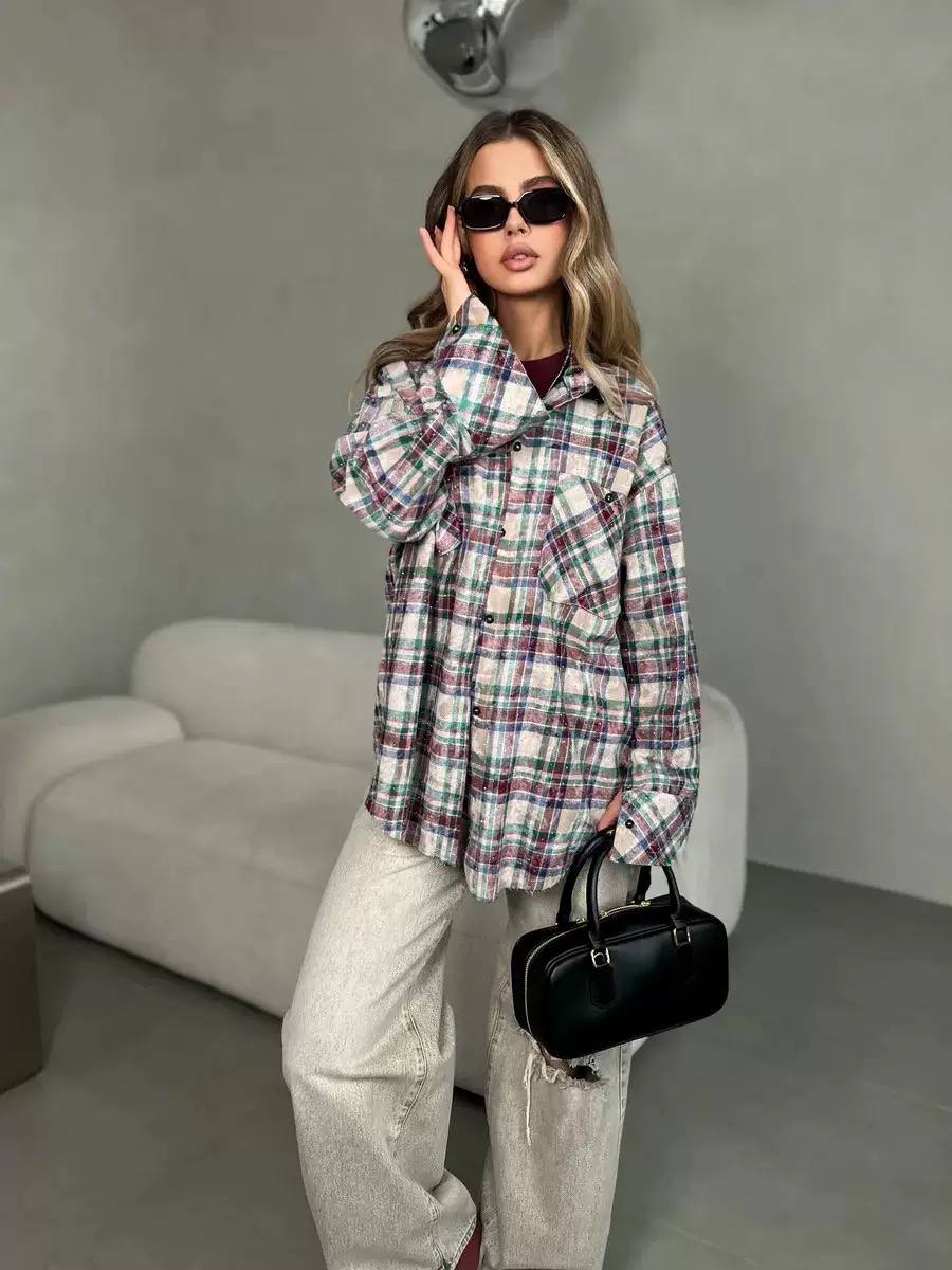 Oversized Plaid Shirt Jacket – Long Sleeve Button-Up Checkered Shacket with Relaxed Fit