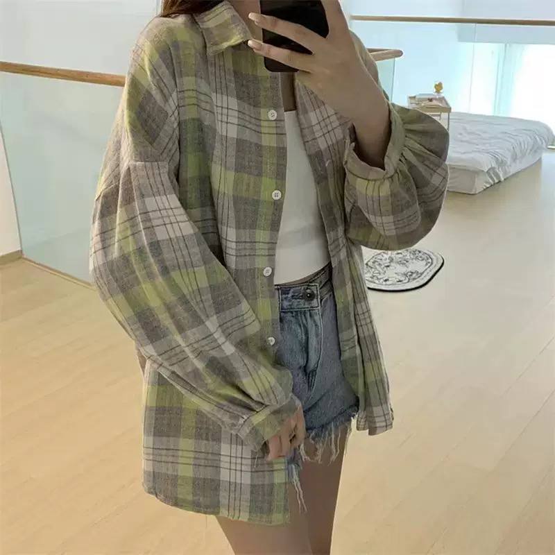 Oversized Plaid Shirt Jacket – Long Sleeve Button-Up Checkered Shacket with Relaxed Fit