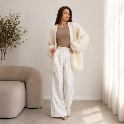 Oversized Open Front Knit Cardigan – Long Sleeve Chunky Ribbed Sweater with Relaxed Fit