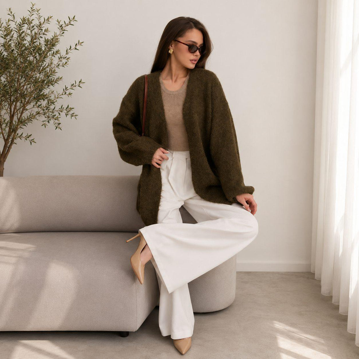 Oversized Open Front Knit Cardigan – Long Sleeve Chunky Ribbed Sweater with Relaxed Fit