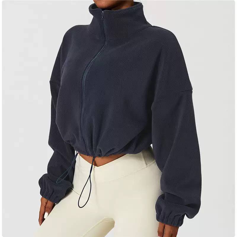 Oversized High Neck Full-Zip Fleece Jacket with Drawstring Hem and Relaxed Long Sleeves