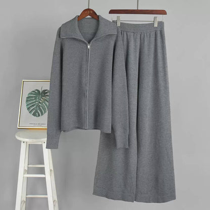 Two-Piece Zip-Up Long Sleeve Lounge Top & Wide-Leg Pants Set