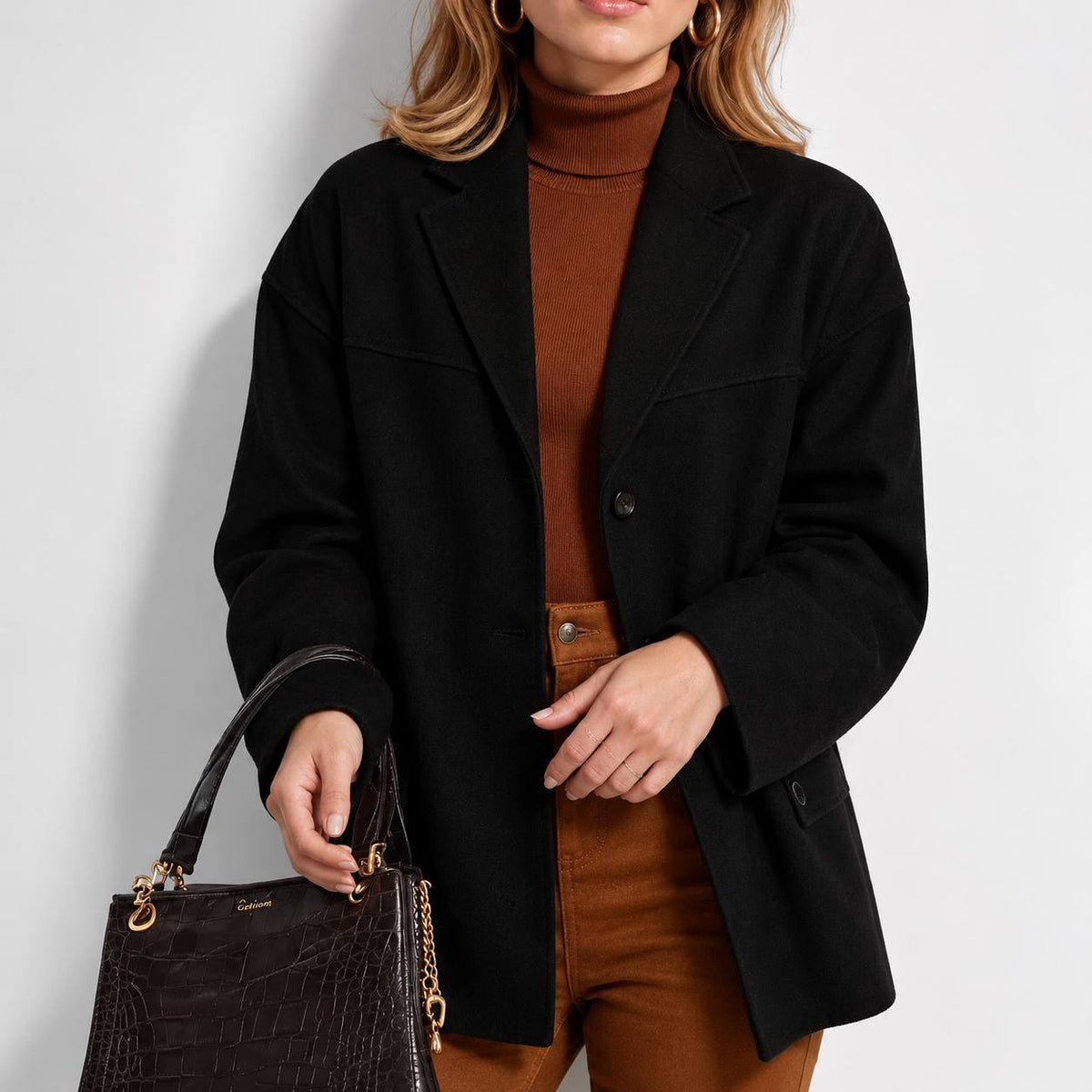 Women’s Oversized Suede-Look Blazer | Notched Lapel Relaxed Fit Jacket