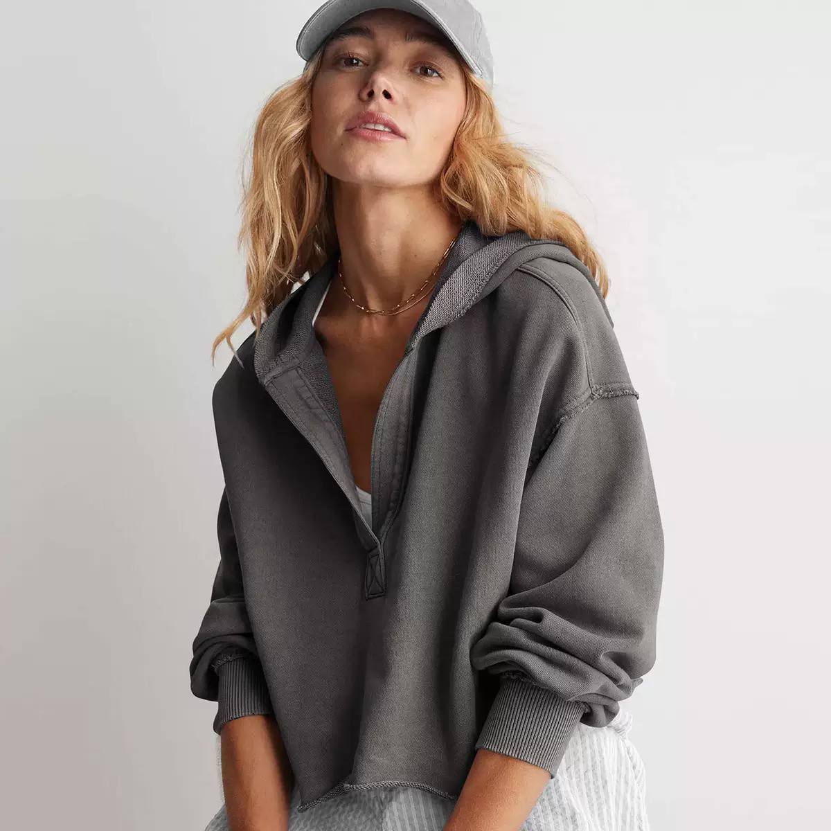 Women’s Oversized Half-Zip Hoodie | Relaxed Drop Shoulder Sweatshirt