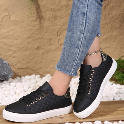 Women’s Quilted Low-Top Sneakers | Lace-Up Platform Casual Shoes