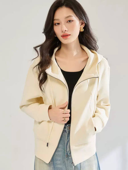 Women’s Cotton Full Zip Drawstring Hooded Casual Jacket