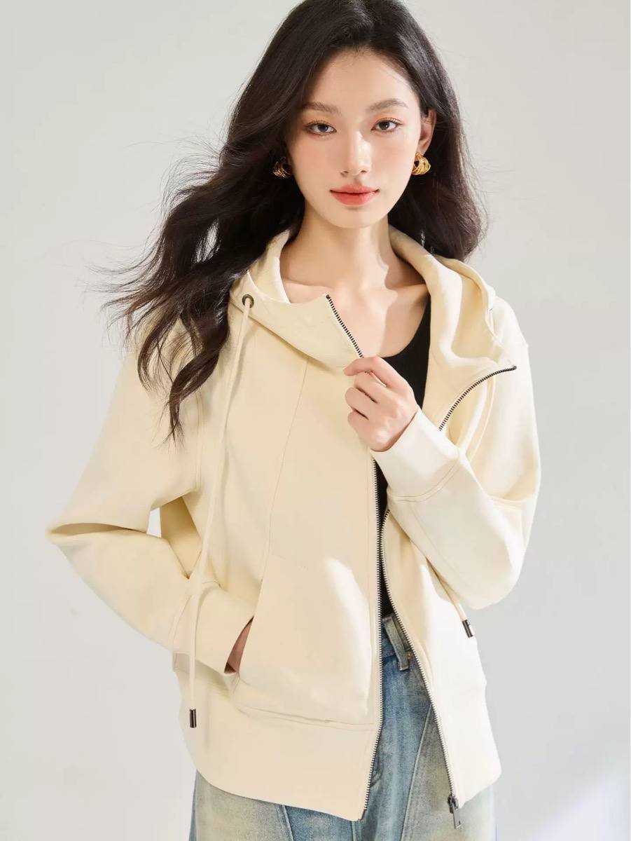 Women’s Cotton Full Zip Drawstring Hooded Casual Jacket