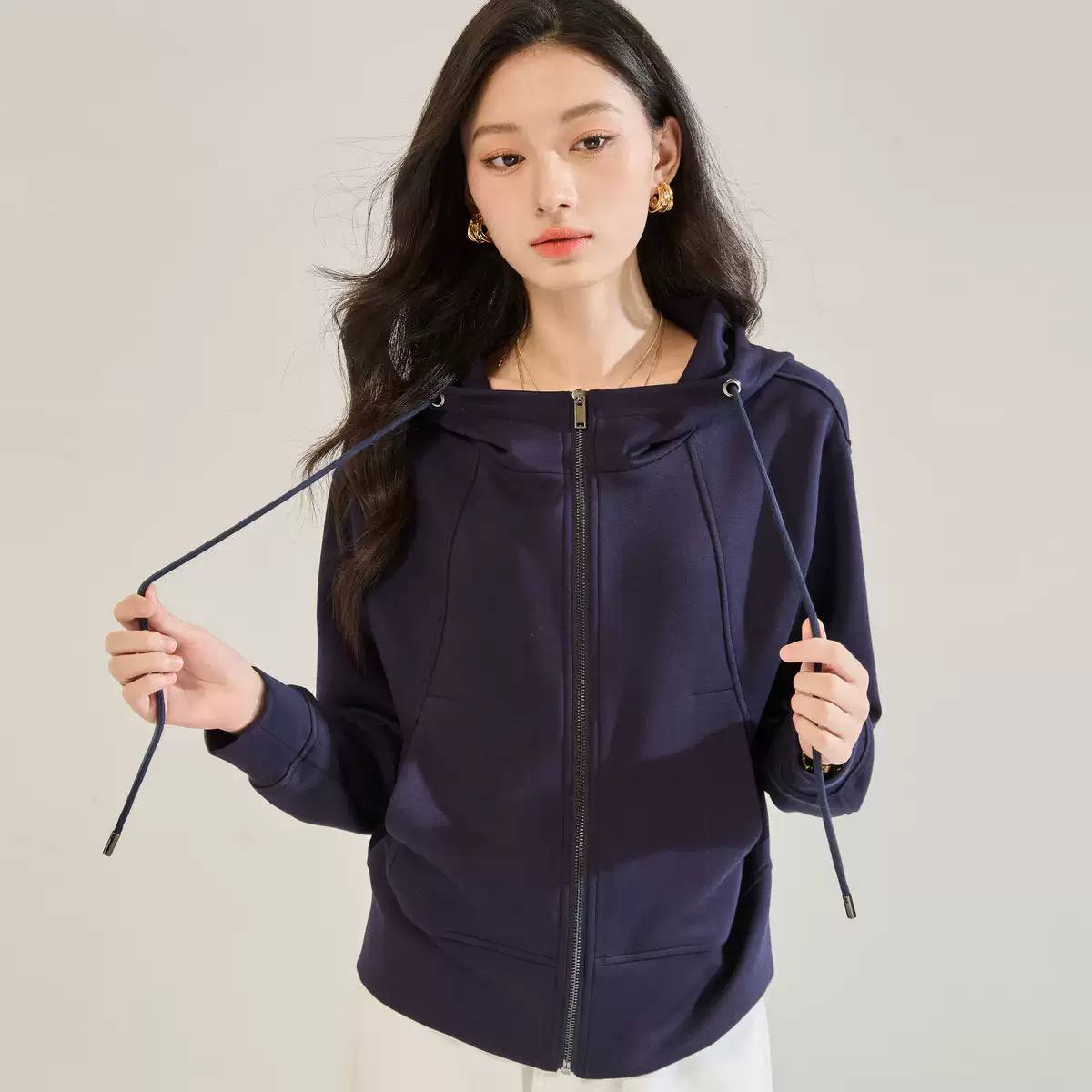 Women’s Cotton Full Zip Drawstring Hooded Casual Jacket