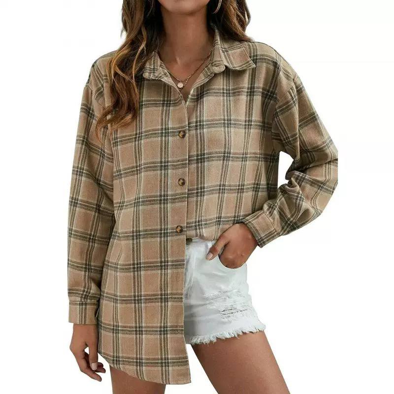 Women’s Casual Plaid Button-Up Oversized Shirt