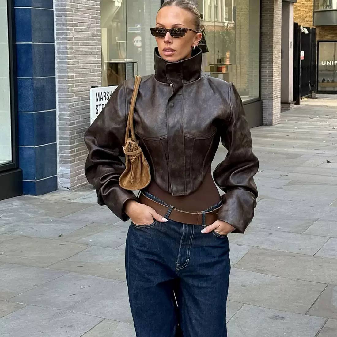 Women’s Structured High-Neck Fitted Long Sleeve Jacket