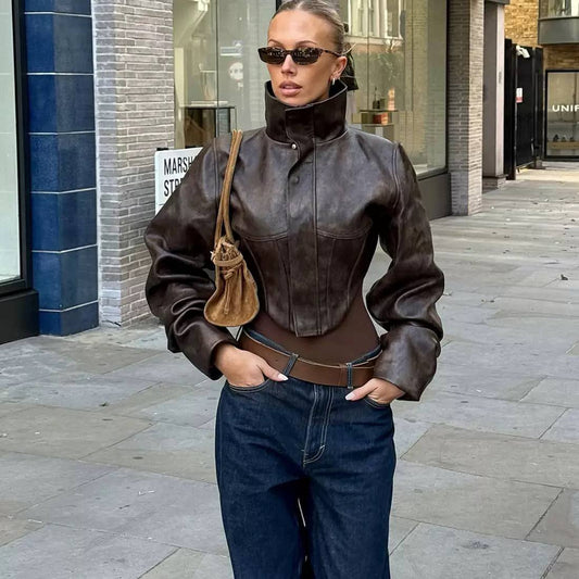 Women’s Structured High-Neck Fitted Long Sleeve Jacket