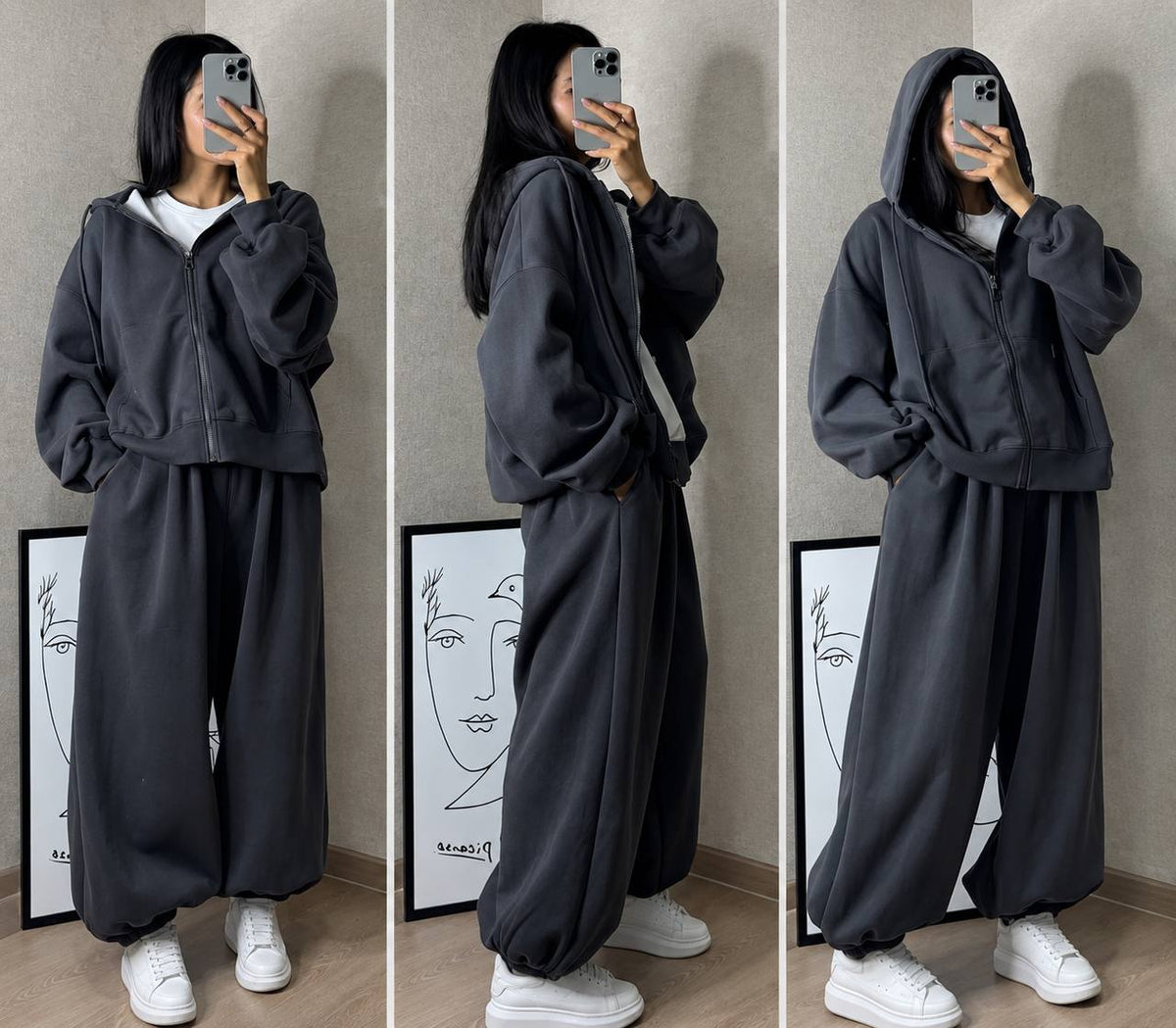 Women’s Cotton Zip-Up Hoodie and Wide-Leg Trousers Two-Piece Lounge Set