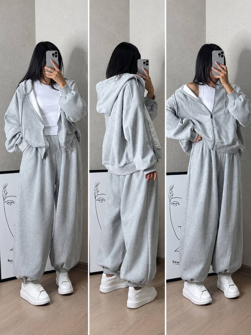 Women’s Cotton Zip-Up Hoodie and Wide-Leg Trousers Two-Piece Lounge Set