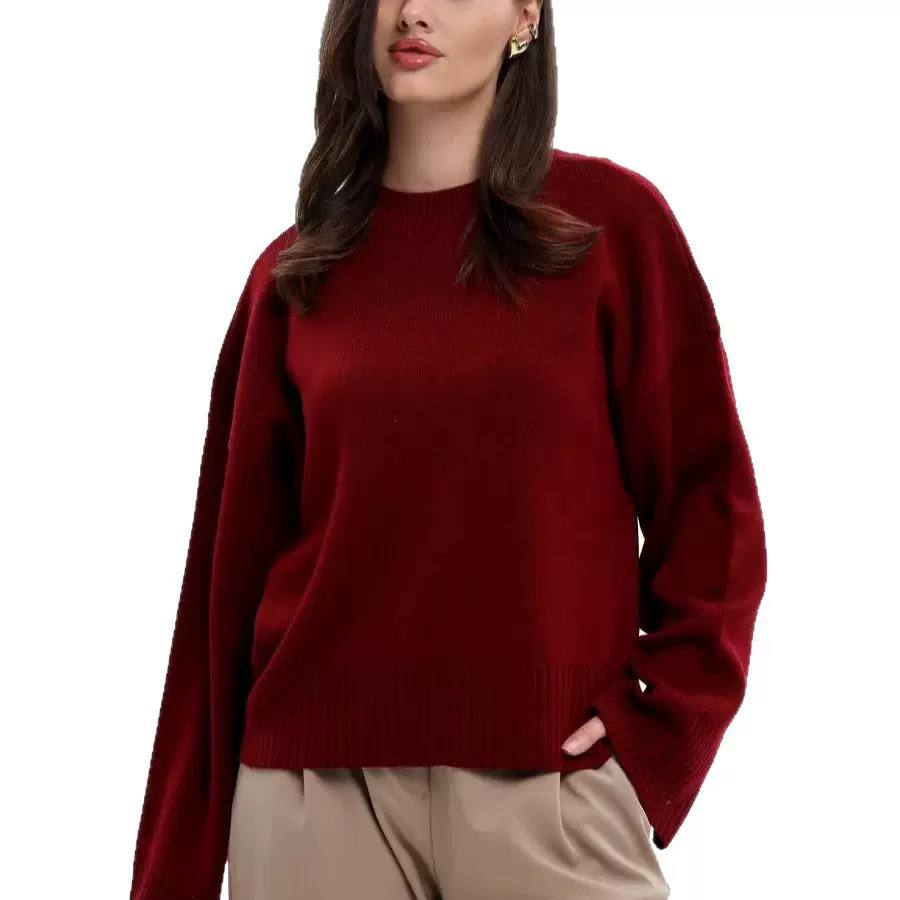 Women’s Relaxed Knit Sweater with Crew Neck, Drop Shoulders & Long Sleeves
