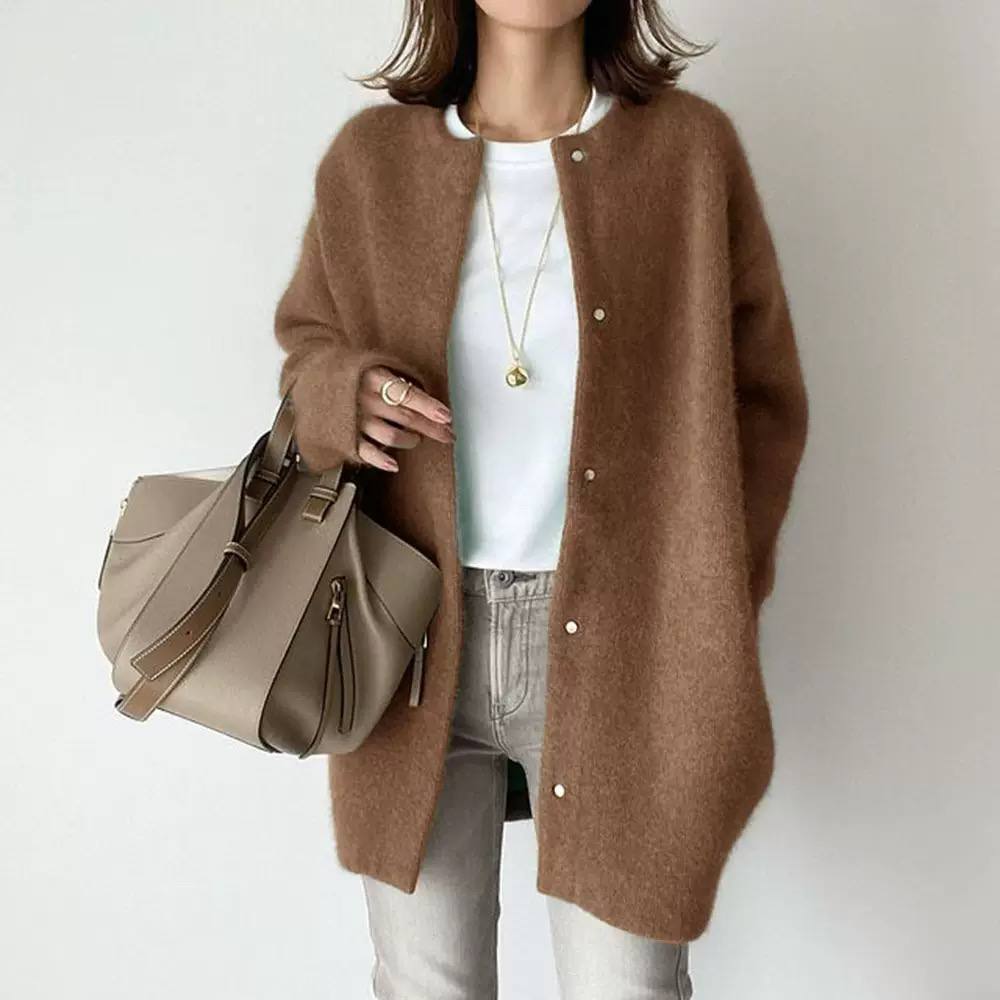 Women’s Longline Crew-Neck Button-Front Soft Knit Cardigan