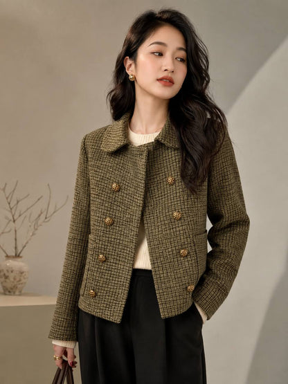 Women’s Textured Double-Breasted Cropped Blazer with Statement Buttons