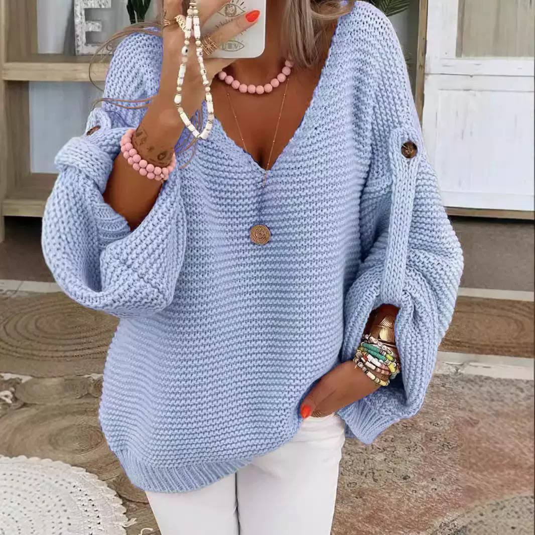 Women's Relaxed V-Neck Batwing Knit Jumper