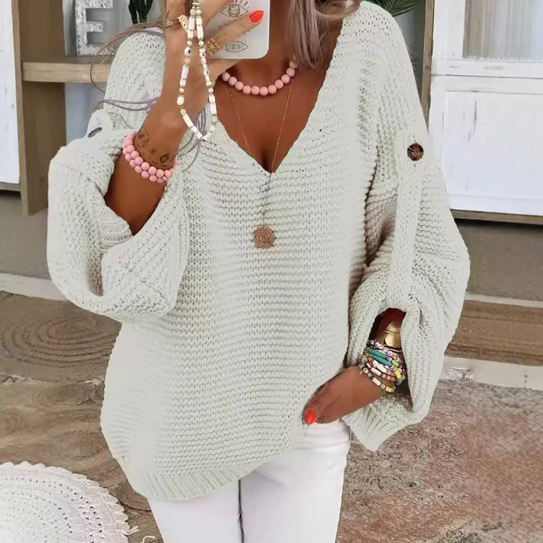 Women's Relaxed V-Neck Batwing Knit Jumper