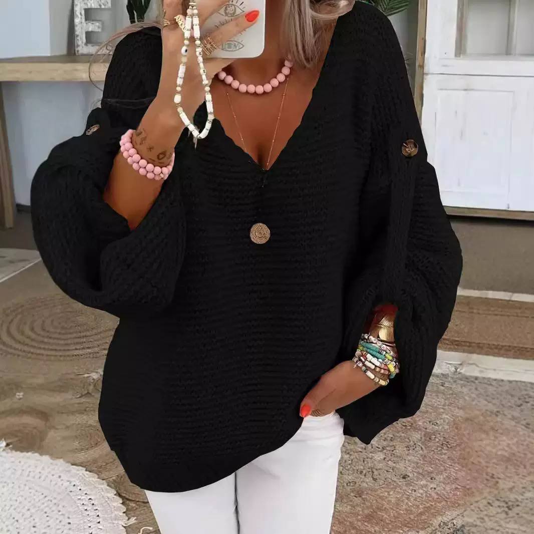 Women's Relaxed V-Neck Batwing Knit Jumper