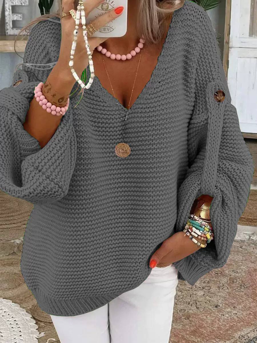 Women's Relaxed V-Neck Batwing Knit Jumper